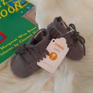 Grey moccasin crib shoes